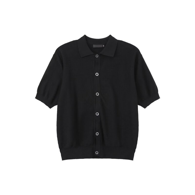 American-Style Mercerized Cotton Ice Silk Knit Shirt for Muscular Men, Tight-Fitting Elastic Short-Sleeve Cardigan with a Turn-Down Collar, Breathable Tight-Sleeve Shirt