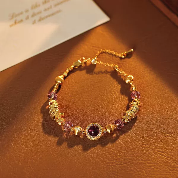 Purple Beaded Gold Bracelet with Luxurious Feel, Light Luxury Style for Women, Wholesale Dropshipping