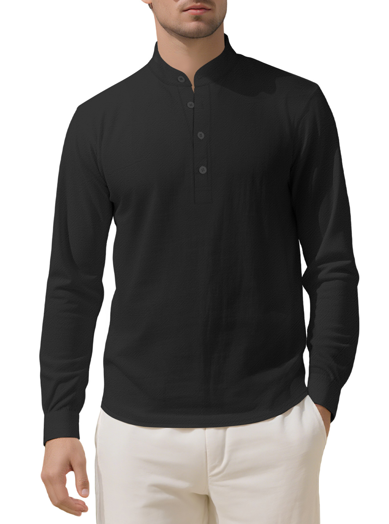 Nuevo comercio exterior de Amazon AliExpress ropa de hombre suelta lino sólido de manga larga camisa de cuello de hombre camisa casual
