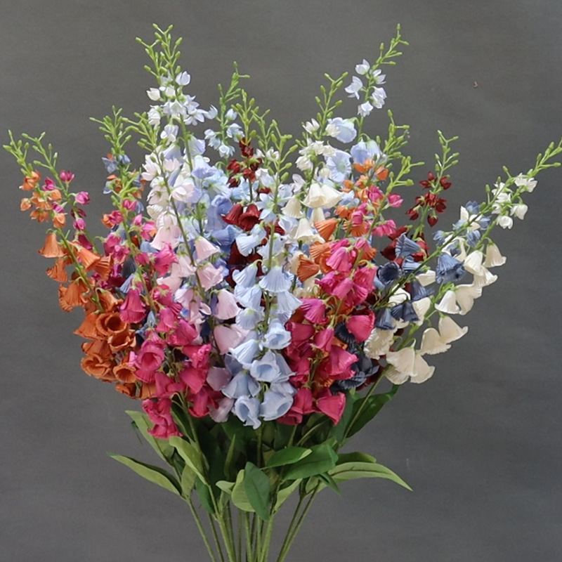 Lirio de los valles flor artificial francés alta rama carillones de viento rosa roja salón de bodas boda decoración interior camino plomo arreglo floral Accesorios