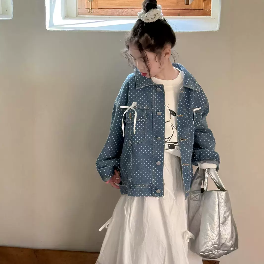 童外套2025春款女宝宝韩版蝴蝶结牛仔上衣儿童翻领设计感百搭外套