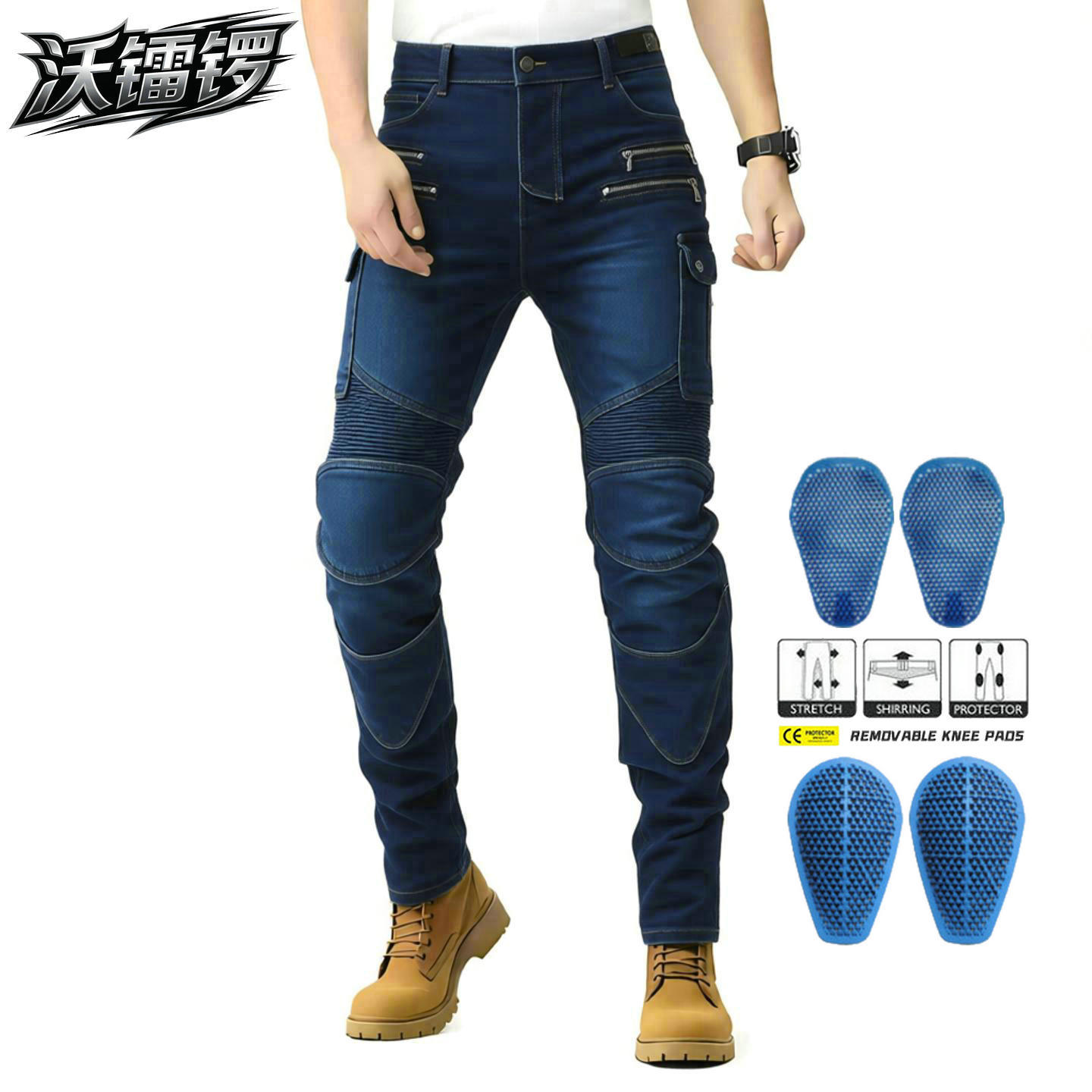 Vaqueros de moto VOLERO para hombre, pantalones casuales para montar al aire libre, estilo táctico con múltiples bolsillos y cremallera, pantalones anticaída para motocicleta