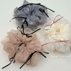 フランスのバレエ風の網の紗の蝶結びの大腸の髪の輪の高い馬尾の紐の女性は髪の毛の筋の頭の花の飾りを刺します。