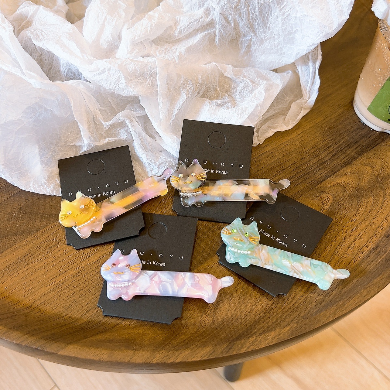 日韓系～卡通可愛醋酸貓咪造型賣萌網紅碎發邊夾劉海夾子百搭髮飾