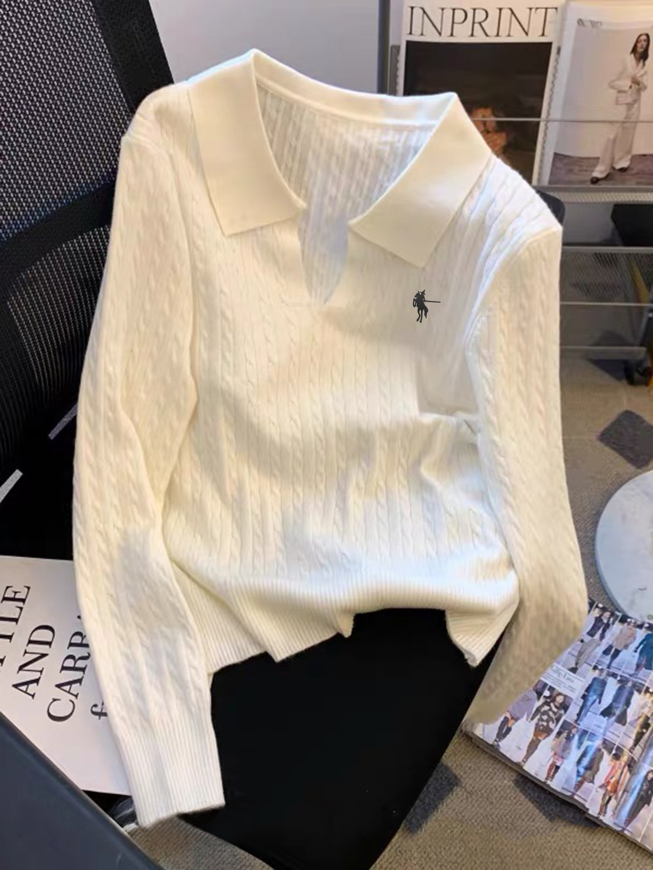 Kaikuo transfronterizo Europa y América estilo casual Polo cuello sólido suéter de manga larga de mujer 2025 otoño y invierno Amazon estación independiente