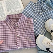 儿童衬衫邦诚2025秋季新款刺绣翻领格纹男女童复古长袖衬衣H0101