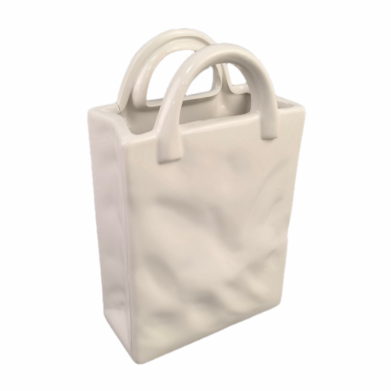 Bolsa floral creativa pintada a mano con relieve, cesta de flores de cerámica con forma de bolso, cesta para arreglos florales, adorno de almacenamiento, hecho a mano