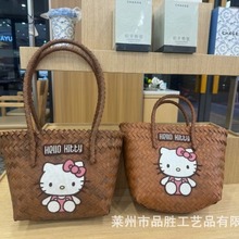 小红书同款kitty复古仿藤编手工编织菜篮子包沙滩度假女生手提包