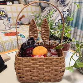 藤编宝宝满月闺蜜伴手礼盒鸡蛋花篮可爱野餐手提篮仿藤购物水果篮