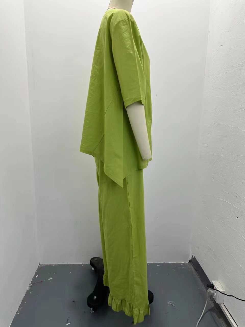 Tweedelige set voor dames van katoen en linnen herfst winter_voghion.com