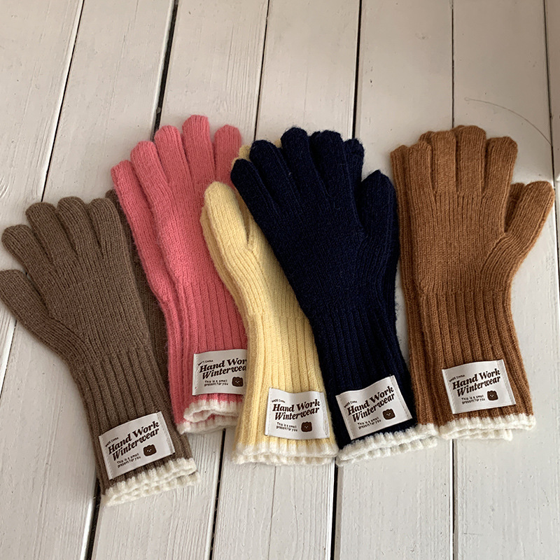Guantes de invierno caliente pantalla táctil coreana dedo de moda para estudiantes al aire libre guantes de lana de punto a prueba de viento al por mayor