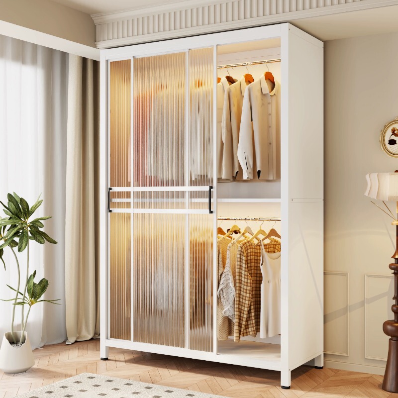 Wardrobe for Home Use in the Bedroom, with Sliding Doors, Easy Assembly, Sturdy and Durable, Floor-Standing Steel Wardrobe, New Model Clothing Storage Cabinet Wardrobe for Home Use in the Bedroom, with Sliding Doors, Easy Assembly, Sturdy and Durable, Floor-Standing Steel Wardrobe, New Model Clothing Storage Cabinet