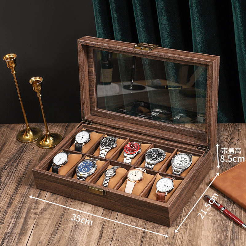 우드그레인 가죽 10비트 시계박스(내부에 부드러운 베개 포함)