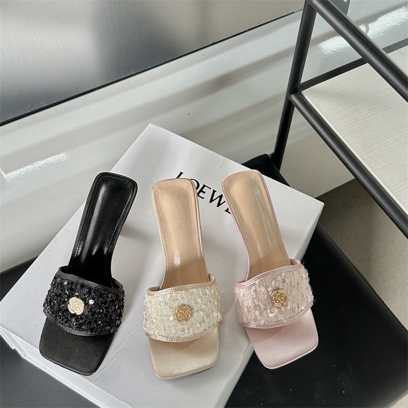 Exclusive shiny summer women's slippers heels