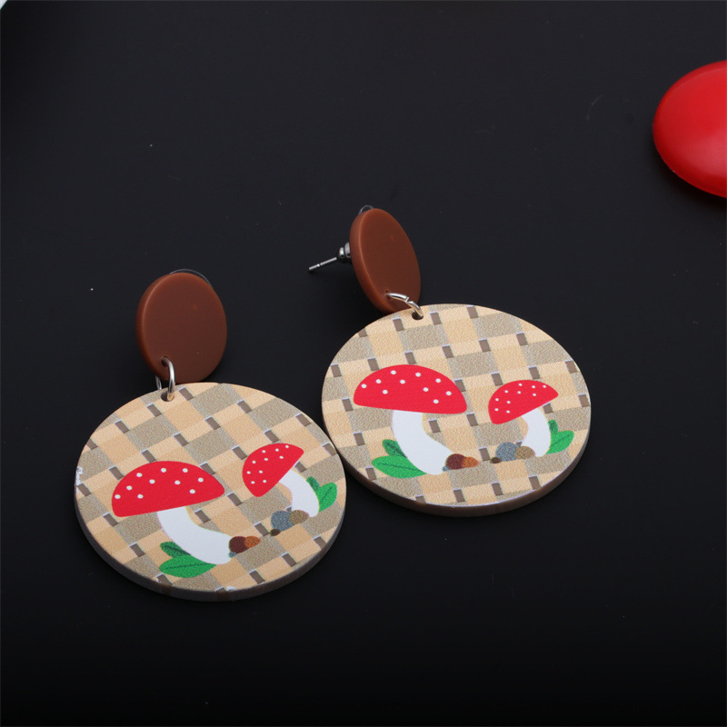 Europa y los Estados Unidos transfronterizos estereoscopio impresión acrílico hongos pendientes de verano acrílico amor pendientes