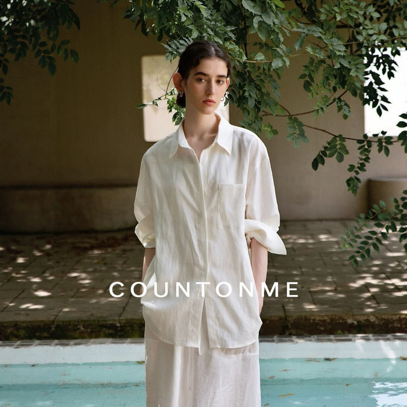 Countonme Tencel Linen Square Collar Shirt, Relaxed and Comfortable Summer Sun Protection Long-Sleeved Shirt