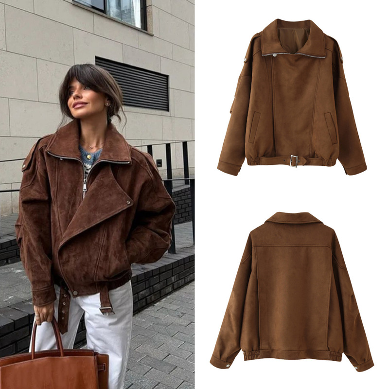 Amazon Cross-Border Loose-Fitting Simple Versatile Casual Brown Jacket Aliexpress Europe