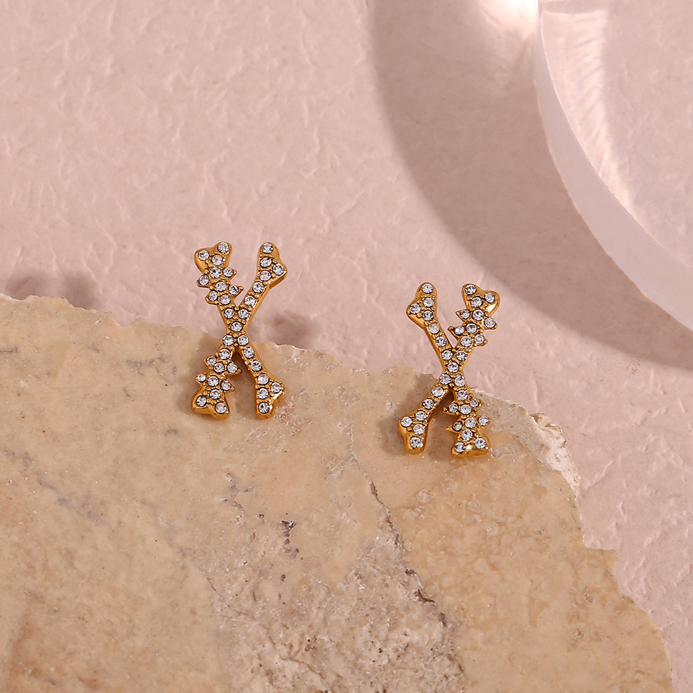 Halloween X-bone Diamond Stud Stainless Steel Earrings