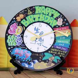 ✅厂家涂鸦黑胶唱片diy装饰挂钟生日礼物礼盒包装创意客厅时钟摆
