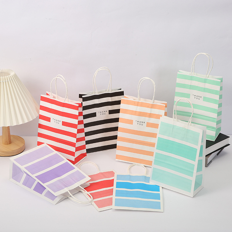 简约款条纹格通用包装袋 糖果色包装袋手提袋 礼品袋购物袋批发