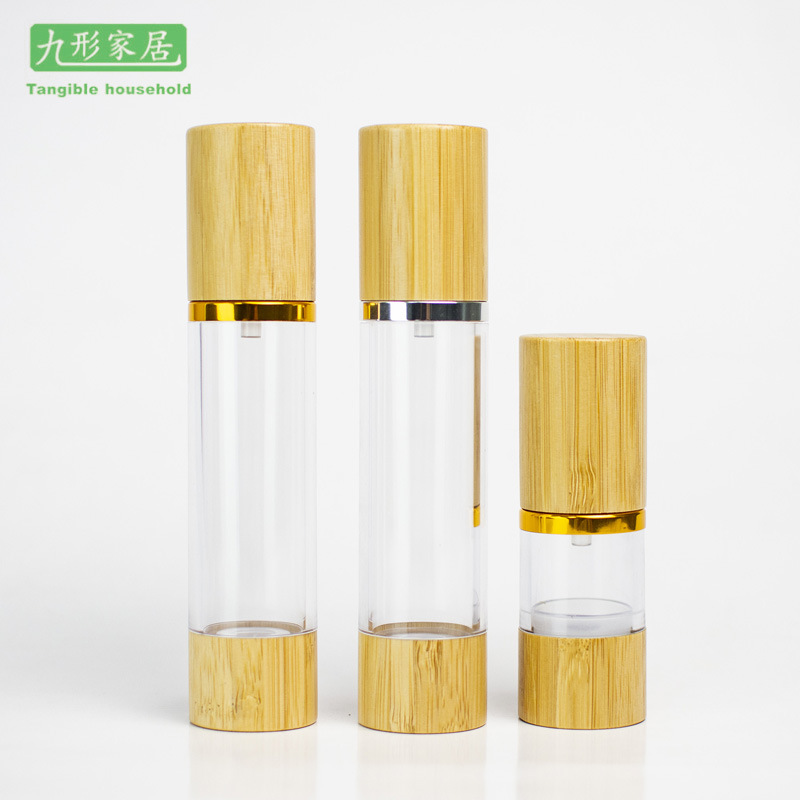 AS材质竹盖木盖透明真空瓶乳液按压瓶喷雾瓶精华分装瓶30ml50ml