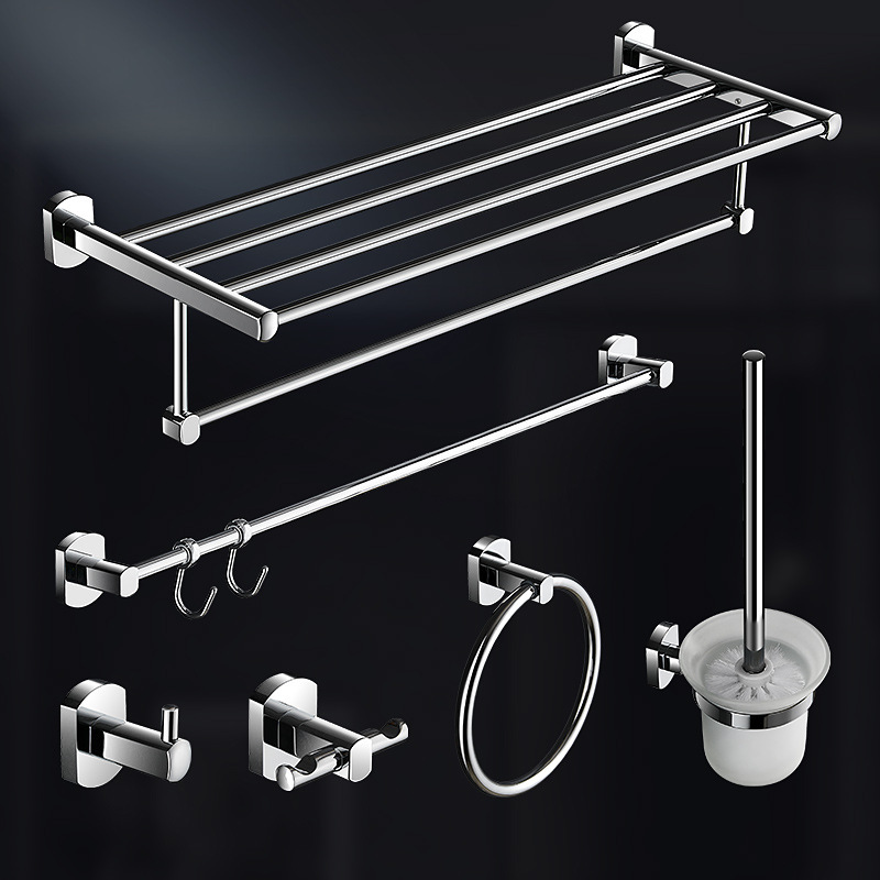 All-copper bathroom hardware pendant bath towel rack set double-layer towel rack single-pole double-pole toilet rack set