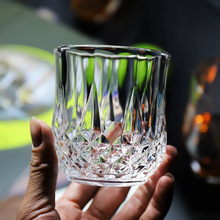 加厚耐热玻璃水杯子钻石纹威士忌杯果汁杯创意浮雕饮料杯商用批发
