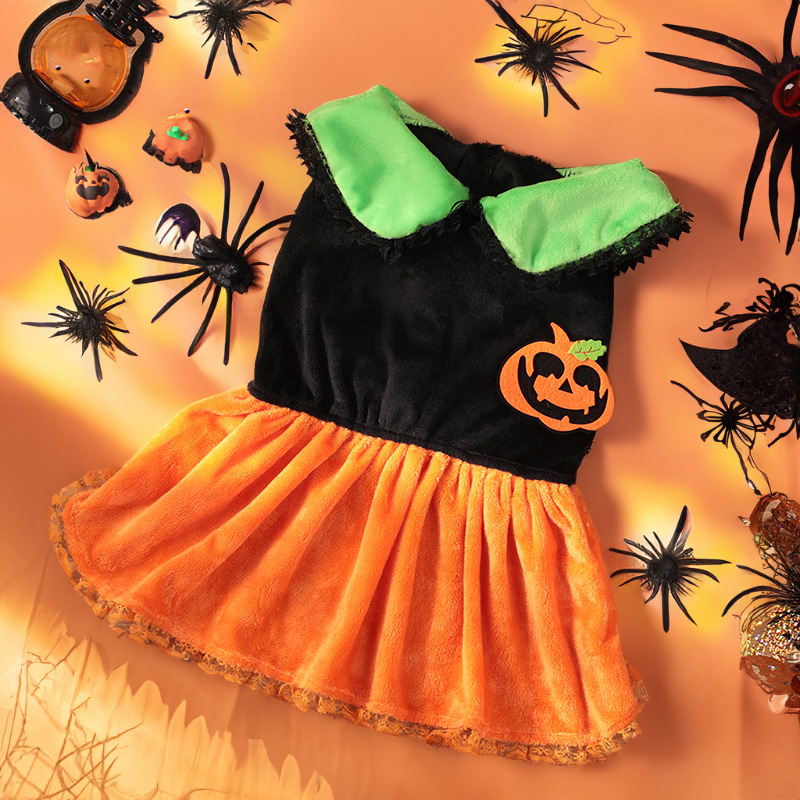 Nueva falda casual para perros con solapa de calabaza de Halloween