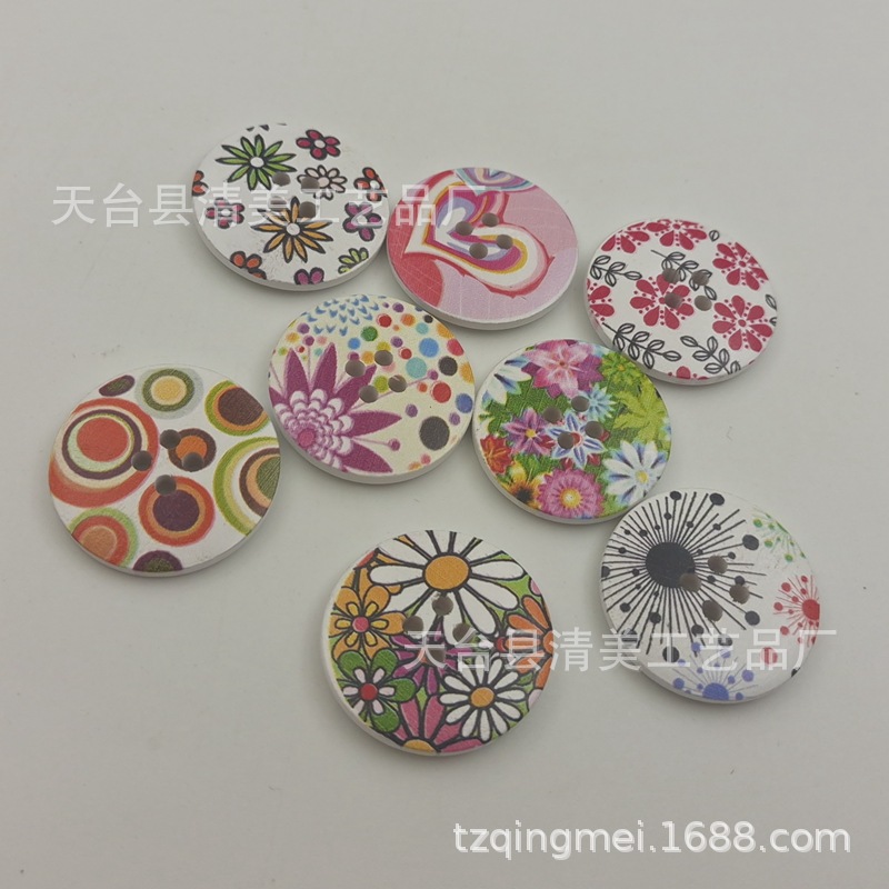 30mm botones de cuatro ojos productos de decoración de bricolaje flores y plantas de fondo blanco botones de la serie 25 un paquete