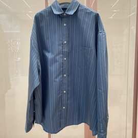 正确版本现货高品质AC家2025新款徽标条纹衬衫OS宽松版型男女同款