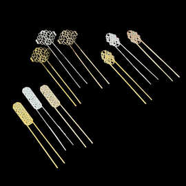 金属祥云椭圆花片焊双直发钗古风汉服缠花头饰diy主体材料