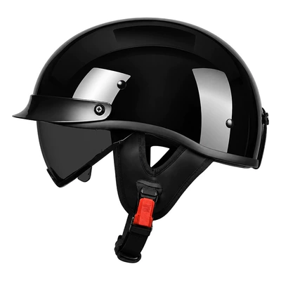 Motorcycle Safety Supplies — Motorcycle Half Helmet Scoop Helmet - bright-black-black-tea-mirror-free-transparent-mirror-m55-56-head-circumference