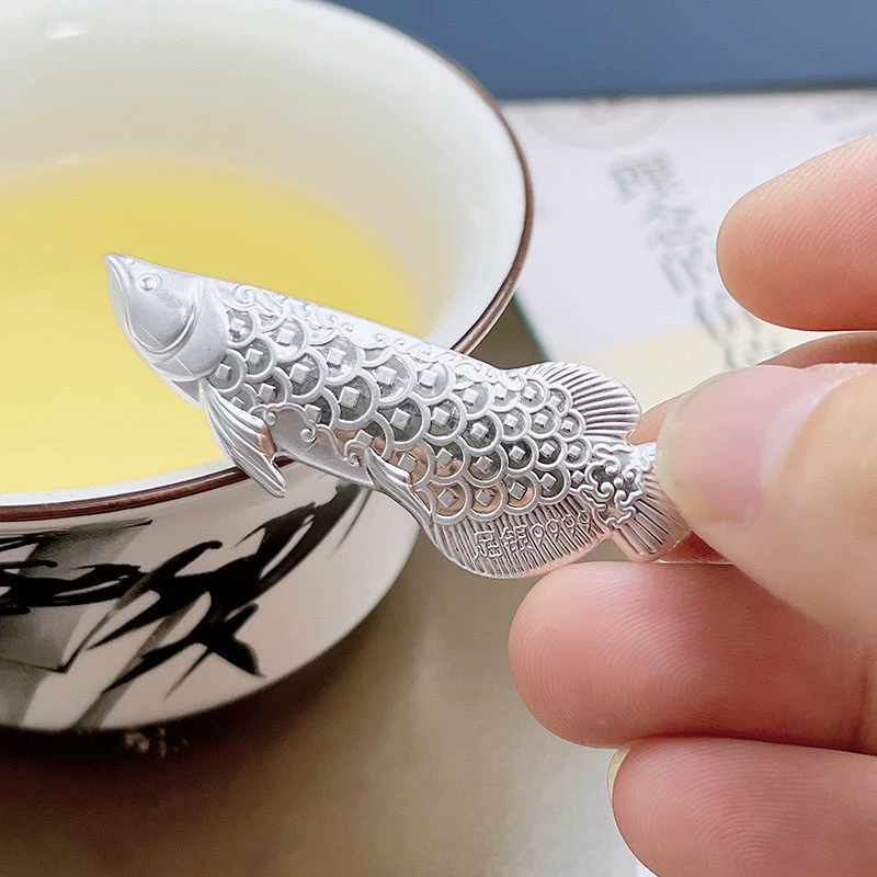 Чистое серебро 999 пробы, специальные аксессуары для заваривания чая из чистого серебра, серебряный лист, серебряный чайный набор Arowana, аксессуары для чайного набора, оптовая продажа, подарки