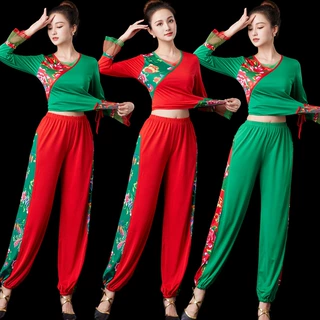 江西发正大红新款广场舞服装套装女中老年秧歌舞舞长袖灯笼裤表演