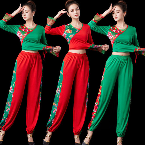 Jiangxi Fazhengdahong new square dance costume suit for middle-aged and elderly women Yangko dance long-sleeved bloomers performance