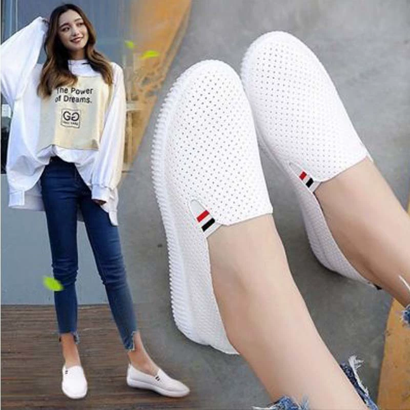 Универсальные классические белые туфли в корейском стиле, туфли для ленивых, дышащая женская обувь, белые туфли