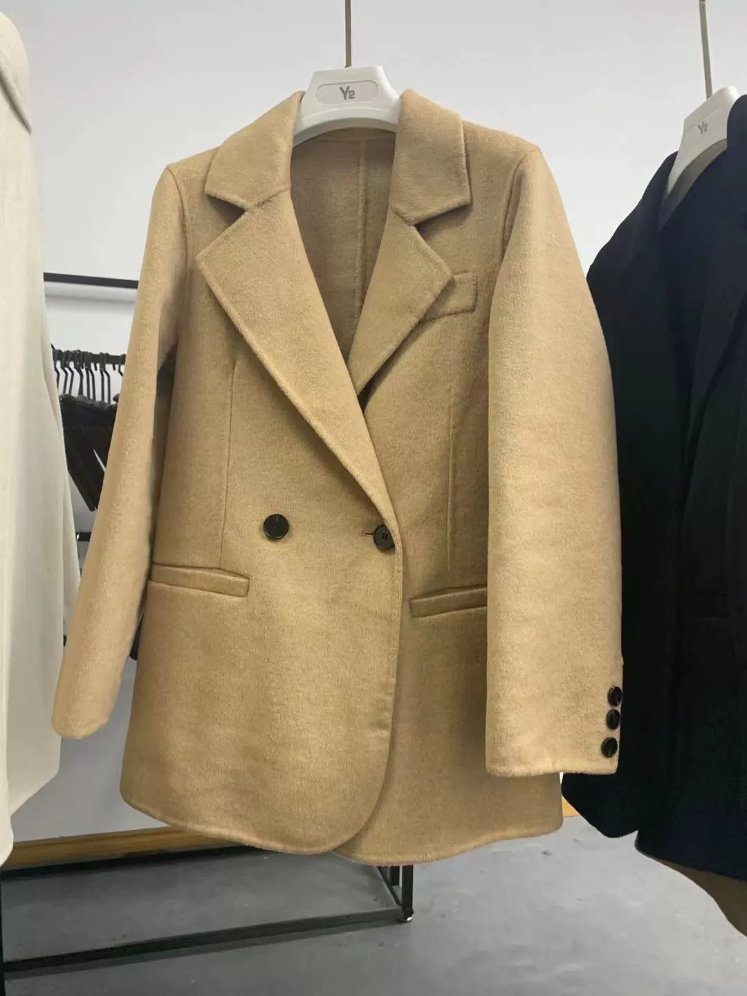 Spring long short velvet suit, mid-length, fitted