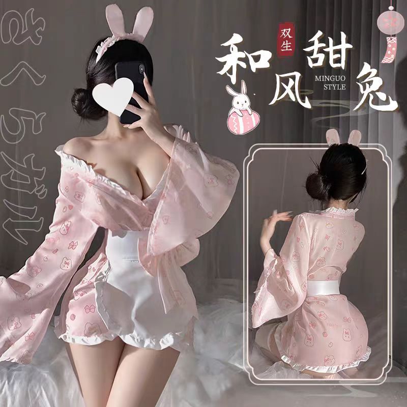 Meizhilan Sexy Lingerie Milk Rabbit Maid Uniform Sauce Japanese Style Cute Pure Desire Rabbit Print Japanese Style Kimono Nightgown Meizhilan Sexy Lingerie Milk Rabbit Maid Uniform Sauce Japanese Style Cute Pure Desire Rabbit Print Japanese Style Kimono Nightgown