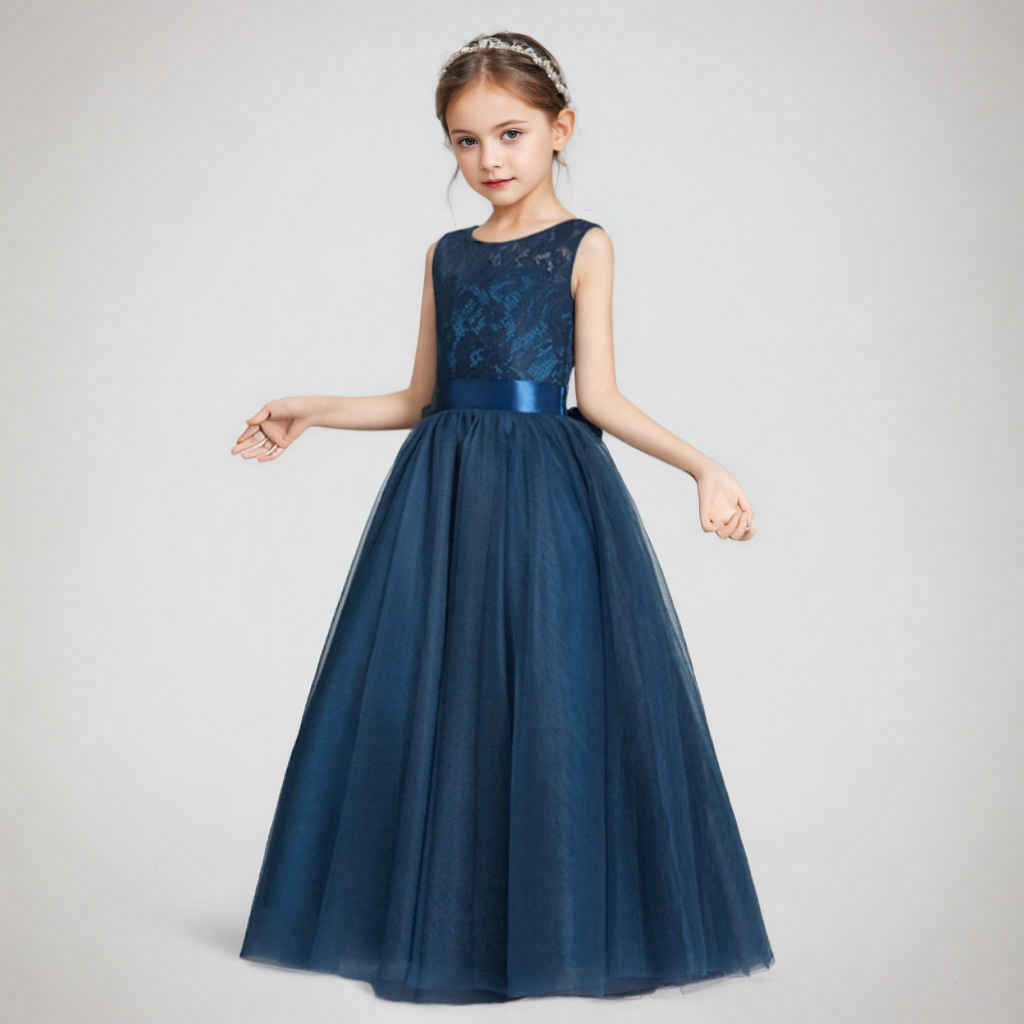 Girls' Lace Evening Dress Children's Wedding Tulle Dress Stylish Flower Girl Choir Performance Costume_voghion.com