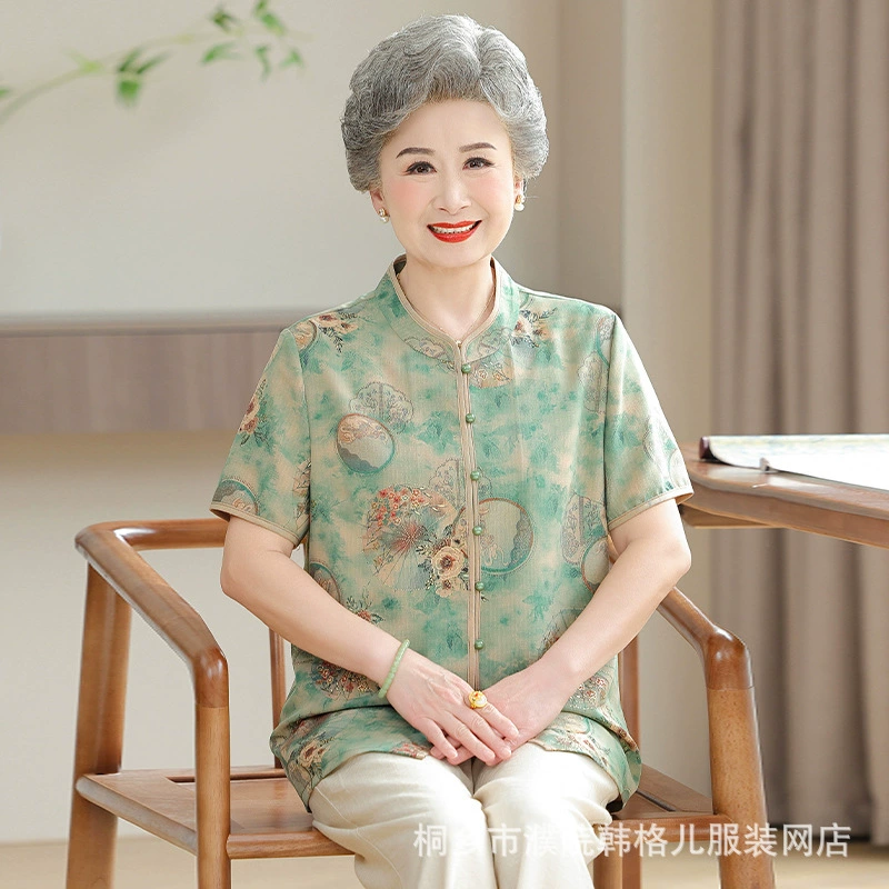 Бабушка летняя рубашка с короткими рукавами 2025 новый средний и пожилой мамы