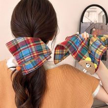 新年彩色复古小熊方巾大肠发圈头绳女2024新款高弹力扎发马尾皮筋