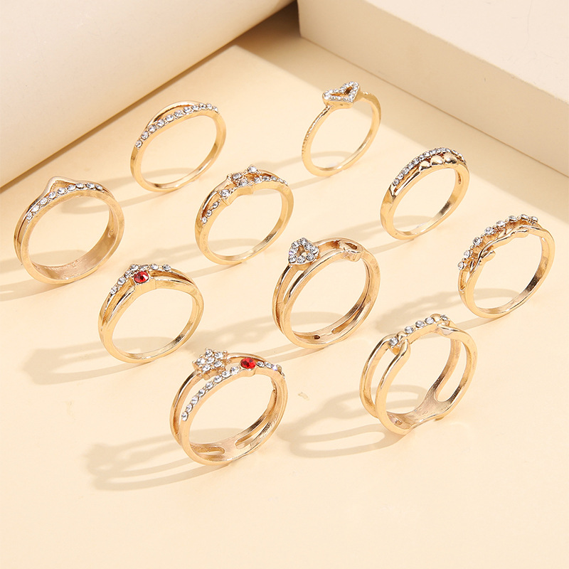 1 Set Retro Heart Shape Butterfly Alloy Plating Metal Rhinestones Womenu0027S Rings