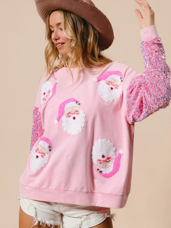 アマゾンの新型の越境欧米の婦人服の甘いスパンコールの袖の百合の上着のクリスマスの長袖の服の女性|undefined