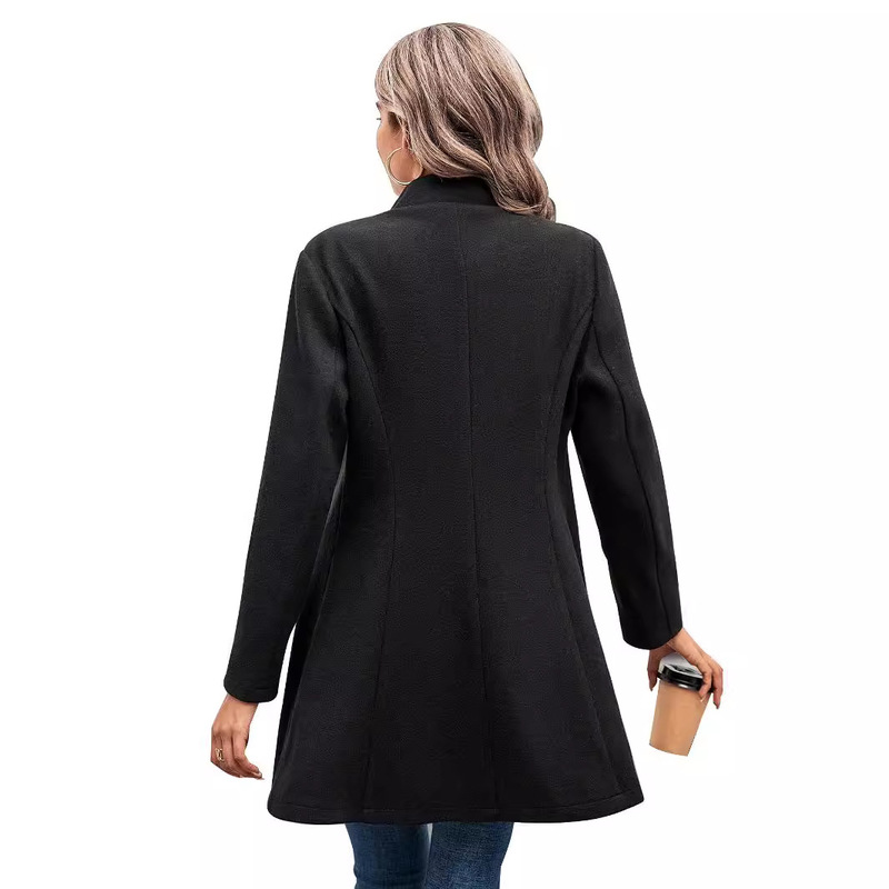 スポット72231 # アマゾンクロスボーダー女装欧米INSファッション純色襟ラシャコート秋冬|undefined