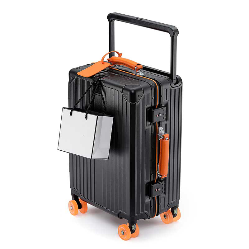 Vali nhôm khung rộng 2025 có giá để cốc, bánh xe trượt, size 20/24/26 inch — Màu đen với màu cam [móc bên bánh xe trượt băng rộng], Trắng với cam [móc bên bánh xe trượt băng rộng], Màu đen với màu xanh lá cây [móc bên bánh xe trượt băng rộng], Trắng với xanh lá cây [móc bên bánh xe trượt băng rộng]