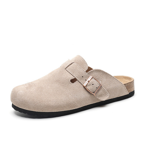 Factory Source Genuine Leather Birkenshine Shoes Lazy French Retro Toe Cap Soft Bottom Heel Increase Half Slipper Big Head Shoes Birkenshine Shoes