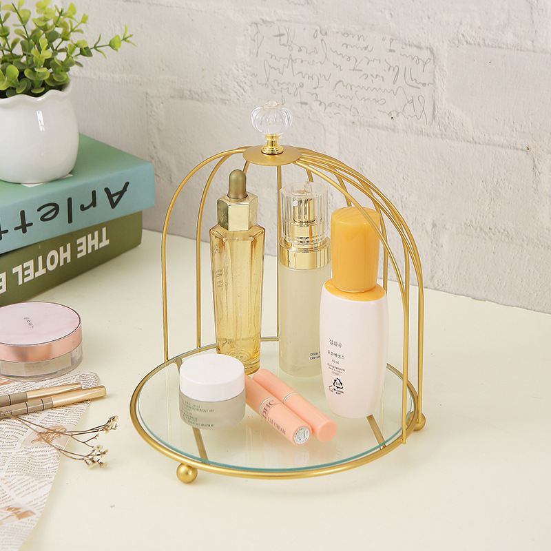 Escritorio tocador Bird Cage perfume cosméticos cuidado de la piel estante caja de almacenamiento decorativo estante de exhibición baño dormitorio