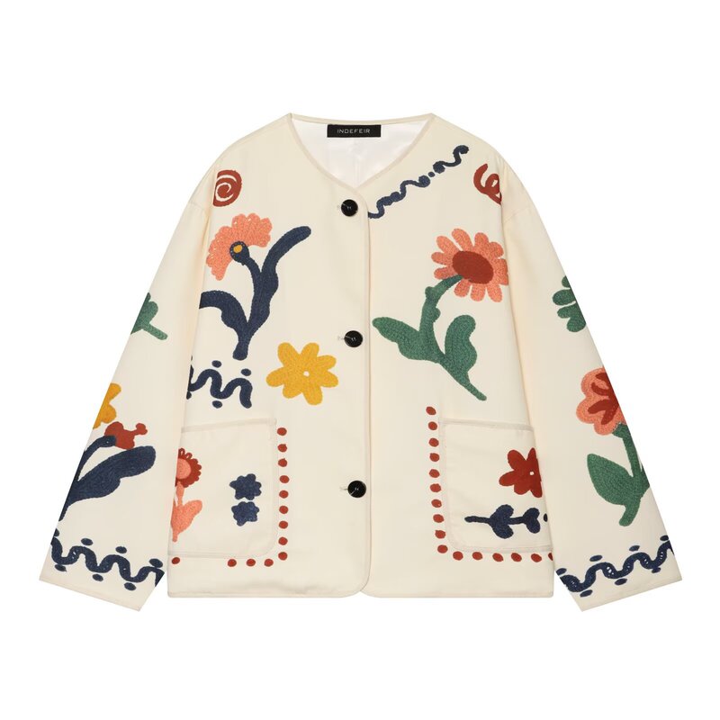 PB&ZA Autumn New Women's Ethnic Style Vintage Loose Floral Embroidery Round Neck Jacket 3046250