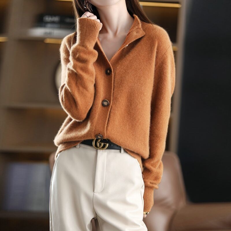 ファッショナブルでスタイリッシュなニットウェア、春と秋の韓国風婦人服、2025年の新しいスタイル、年齢を軽減するスタンドアップカラートップ、ゆったりとしたアウターウェア|undefined