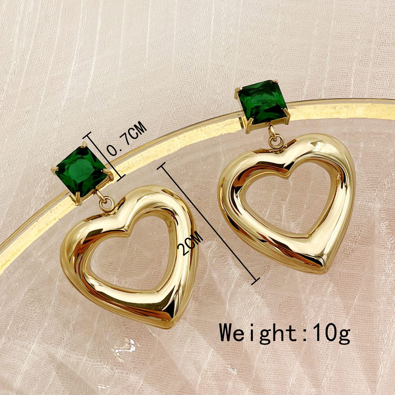 Retro Heart Shape Stainless Steel Inlay Zircon Drop Earrings 1 Pair